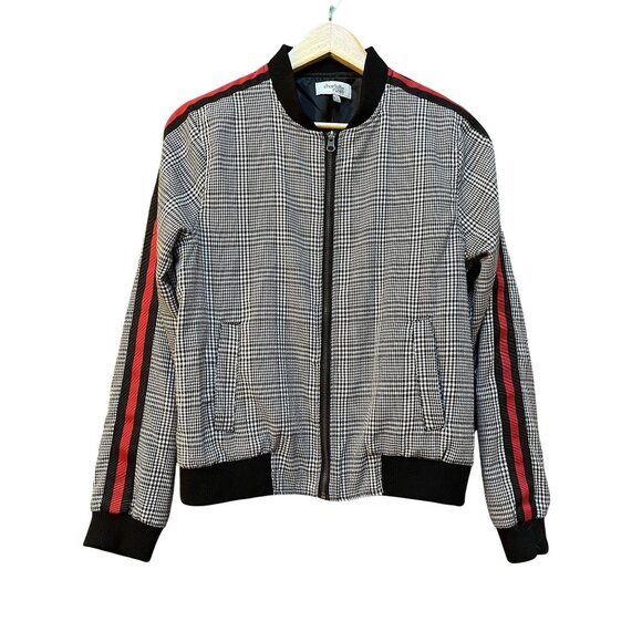 Charlotte Russe Glen Plaid Bomber Jacket Red Racer Stripes Large Blokecore - Picture 1 of 7